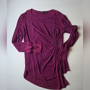 Picadilly Long Sleeve Stud-Accent Asymmetrical Top in Plum Large ~17in P2P